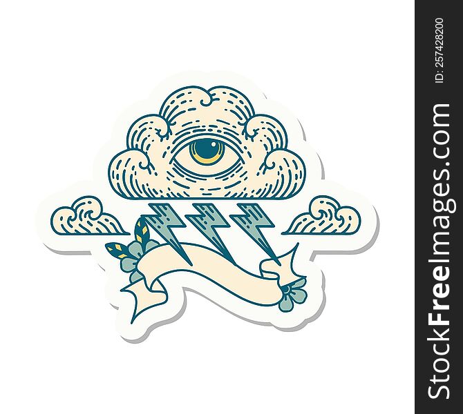 Tattoo Sticker With Banner Of An All Seeing Eye Cloud