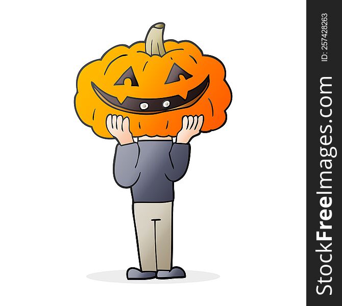 freehand drawn cartoon pumpkin head halloween costume