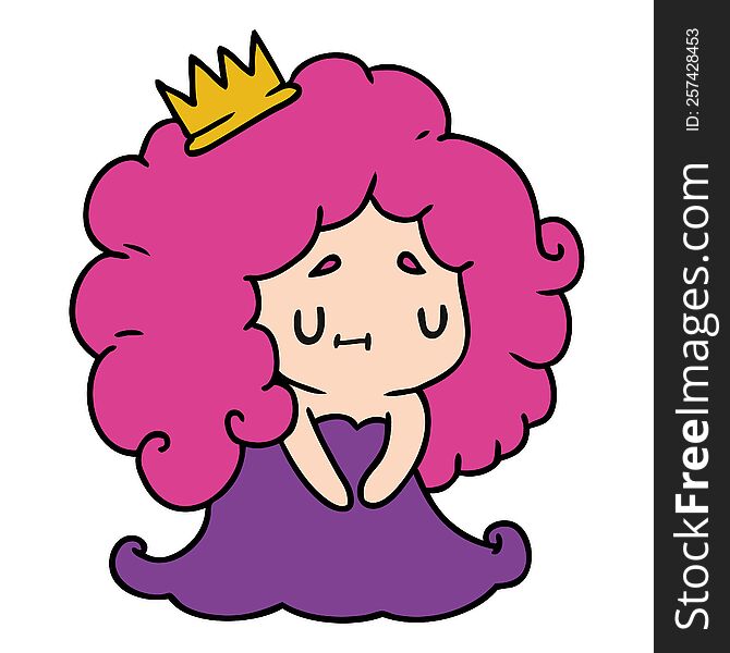 cartoon illustration of a cute kawaii princess girl. cartoon illustration of a cute kawaii princess girl