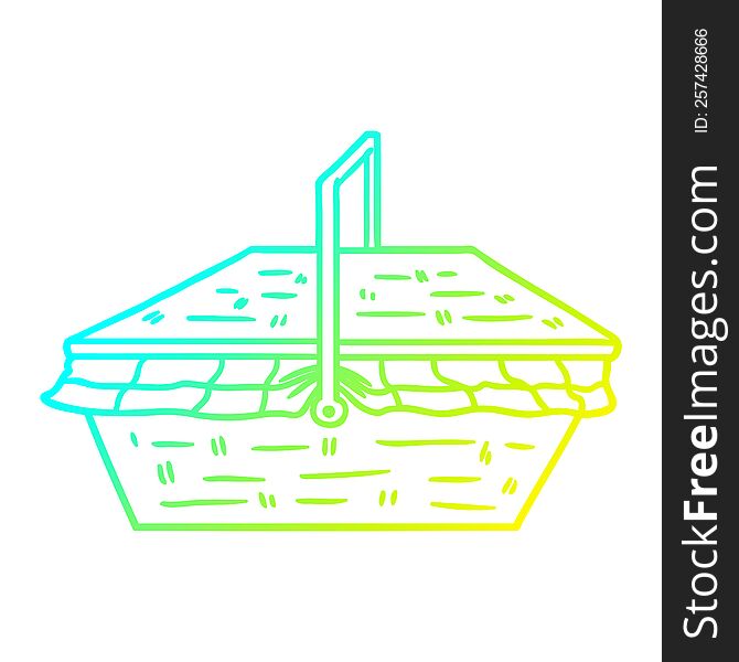 cold gradient line drawing of a cartoon picnic basket