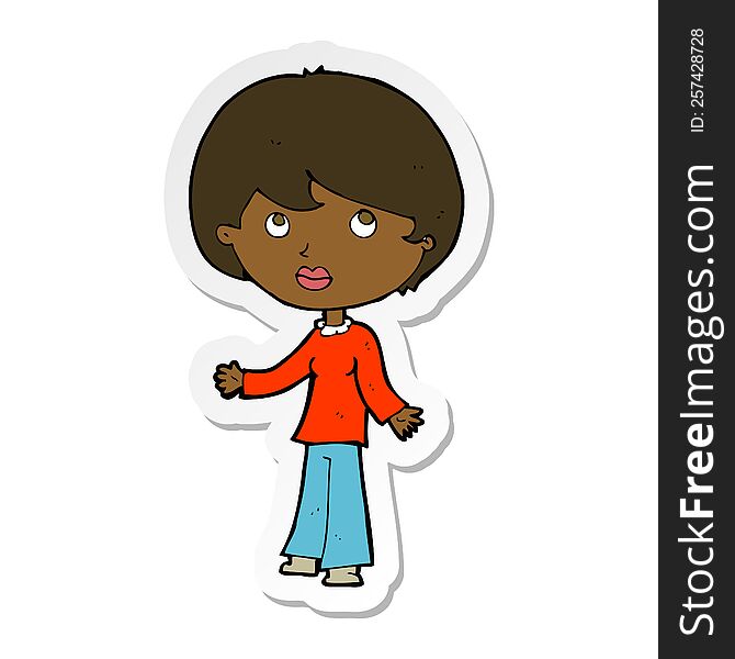 sticker of a cartoon woman thinking