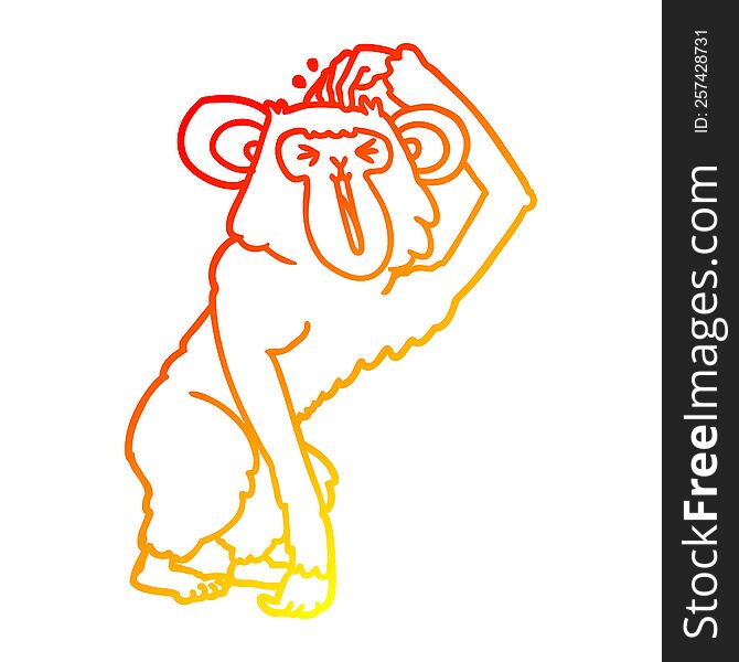 warm gradient line drawing cartoon chimp scratching head