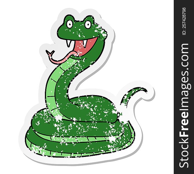 Distressed Sticker Of A Cartoon Happy Snake