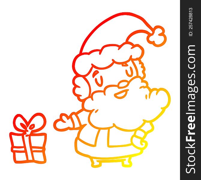 warm gradient line drawing of a santa claus with present