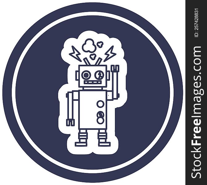 malfunctioning robot circular icon symbol