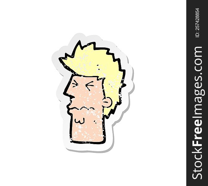 retro distressed sticker of a cartoon stressed out face