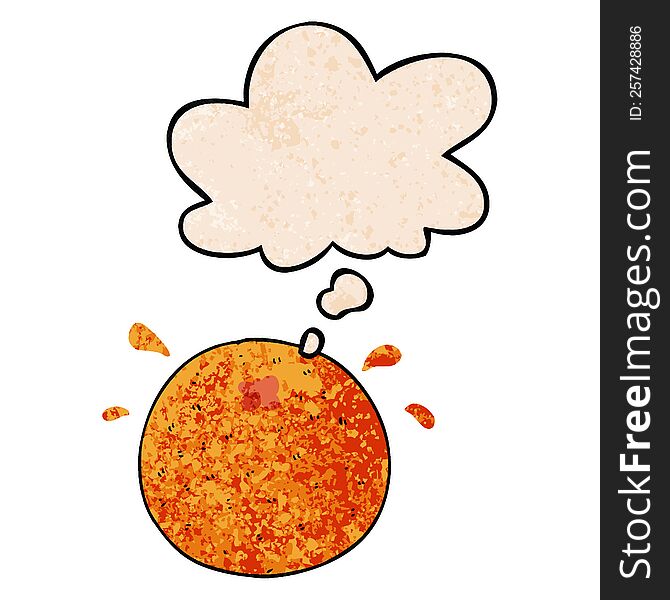 cartoon orange with thought bubble in grunge texture style. cartoon orange with thought bubble in grunge texture style