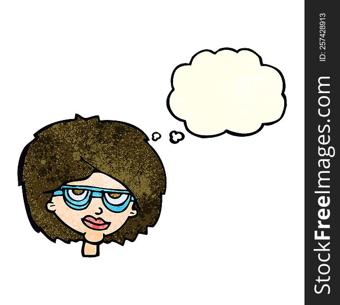 Cartoon Woman Wearing Spectacles With Thought Bubble