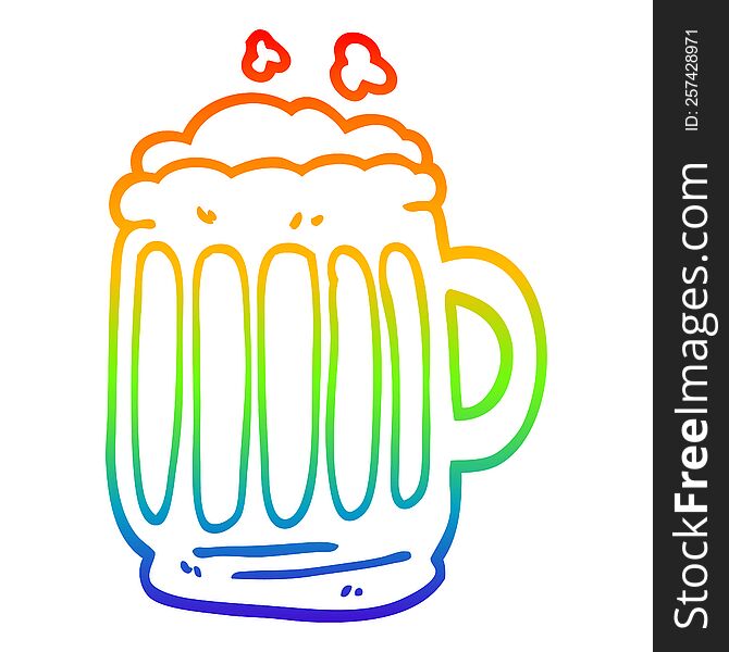 Rainbow Gradient Line Drawing Cartoon Tankard Of Beer