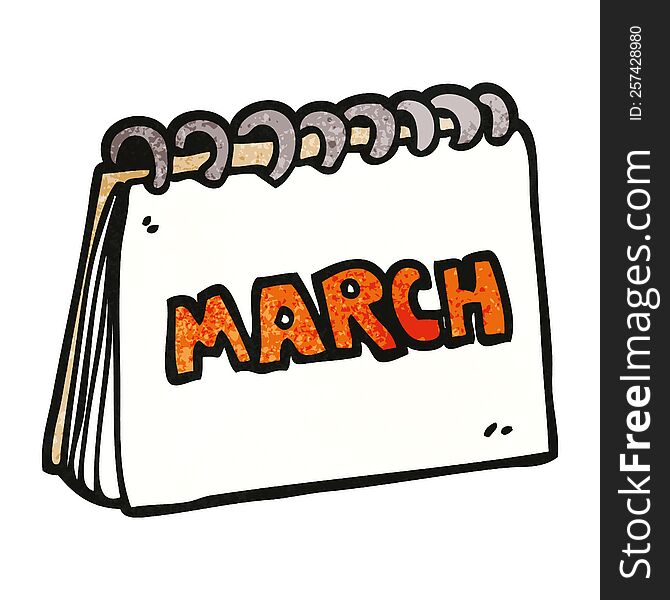 cartoon doodle calendar showing month of march