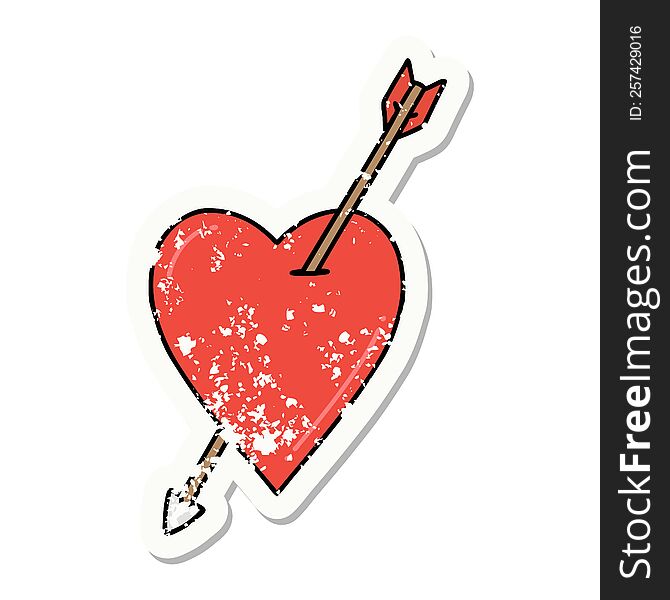 distressed sticker tattoo in traditional style of an arrow and heart. distressed sticker tattoo in traditional style of an arrow and heart