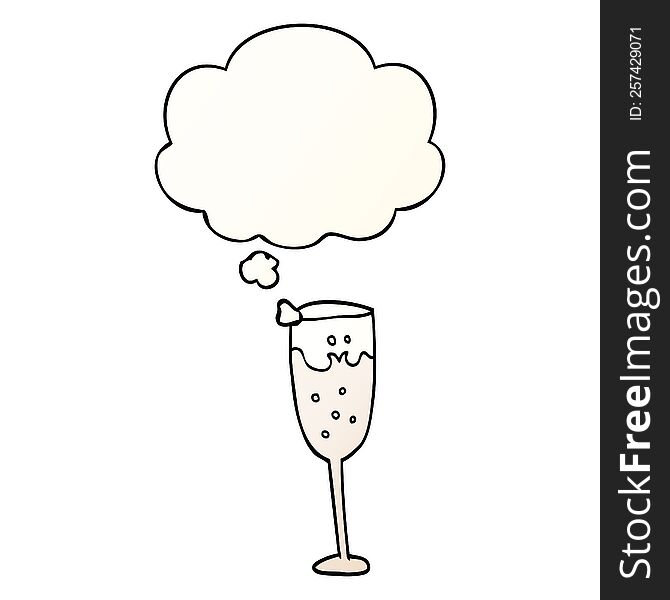 cartoon champagne glass and thought bubble in smooth gradient style