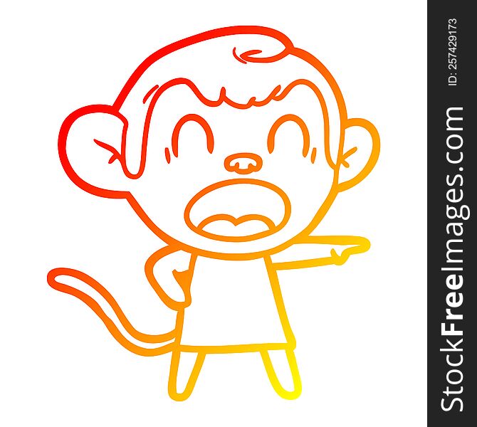 Warm Gradient Line Drawing Shouting Cartoon Monkey Pointing