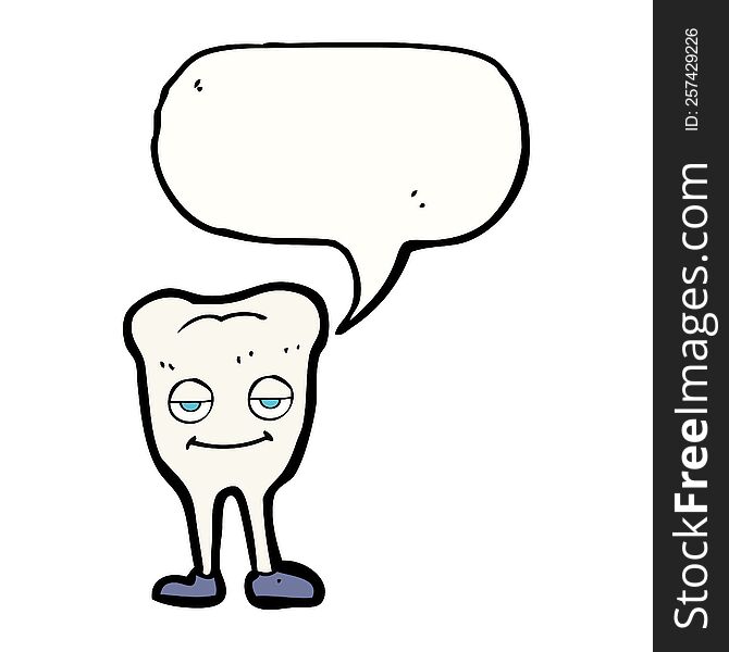 cartoon happy tooth with speech bubble