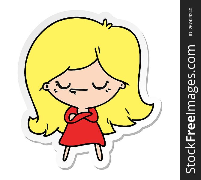 freehand drawn sticker cartoon of cute kawaii girl