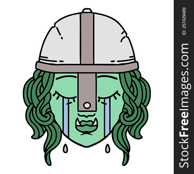 Crying Orc Fighter Character Face Illustration