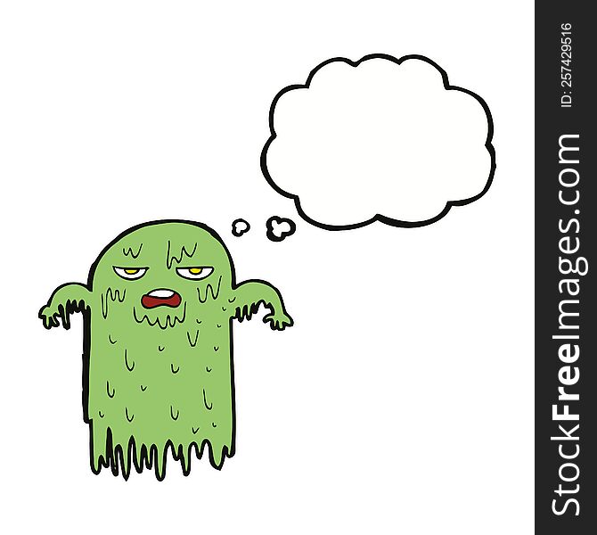 cartoon slimy ghost with thought bubble