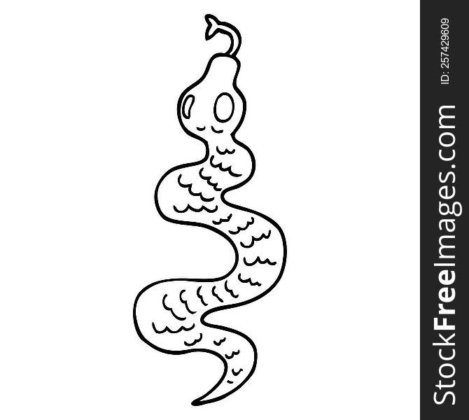 Line Drawing Cartoon Green Snake