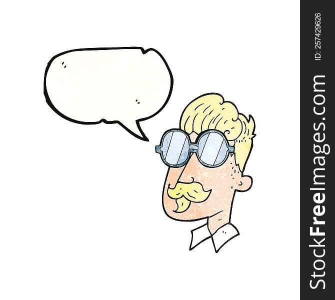 Speech Bubble Textured Cartoon Man With Mustache And Spectacles