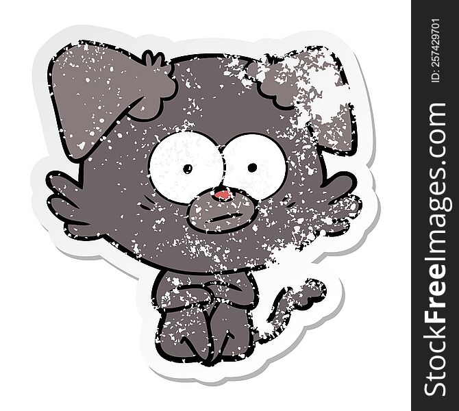Distressed Sticker Of A Nervous Dog Cartoon