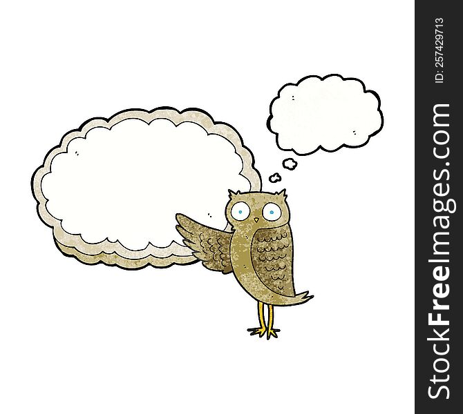 Thought Bubble Textured Cartoon Owl Pointing