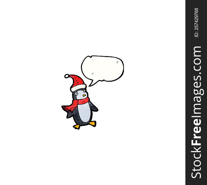 Cartoon Christmas Penguin With Speech Bubble