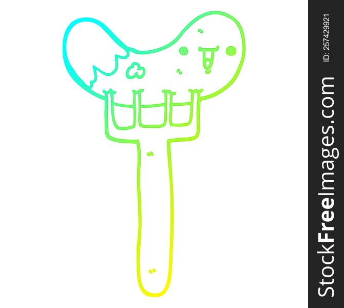 Cold Gradient Line Drawing Cartoon Sausage And Fork