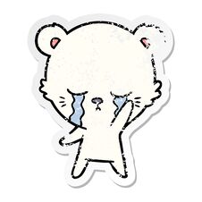 Distressed Sticker Of A Crying Cartoon Polarbear Stock Photography