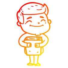 Warm Gradient Line Drawing Happy Cartoon Man Holding Book Royalty Free Stock Images
