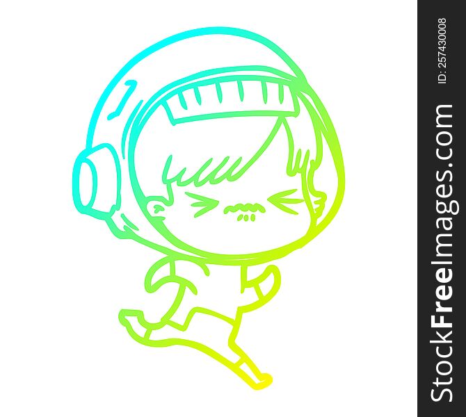 Cold Gradient Line Drawing Cartoon Space Girl Running