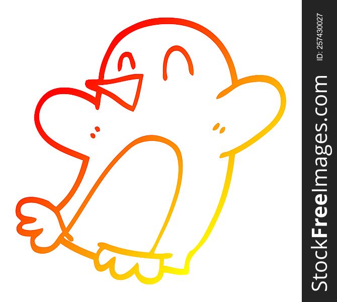 Warm Gradient Line Drawing Cartoon Dancing Penguin