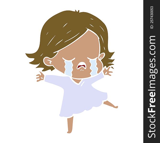 Flat Color Style Cartoon Girl Crying