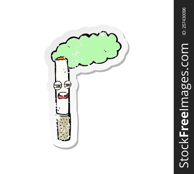 Retro Distressed Sticker Of A Cartoon Happy Cigarette