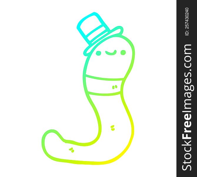 cold gradient line drawing of a cute cartoon worm