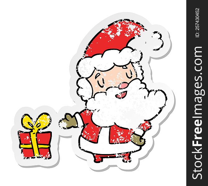 distressed sticker of a cartoon santa claus