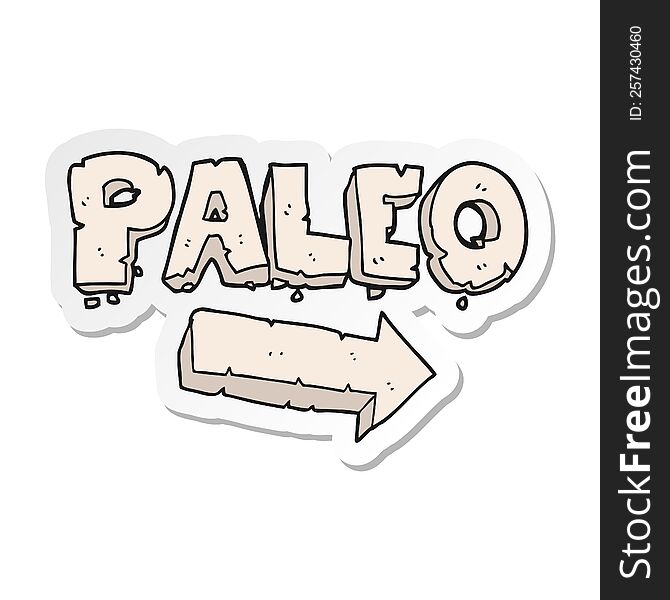 sticker of a cartoon paleo diet pointing arrow