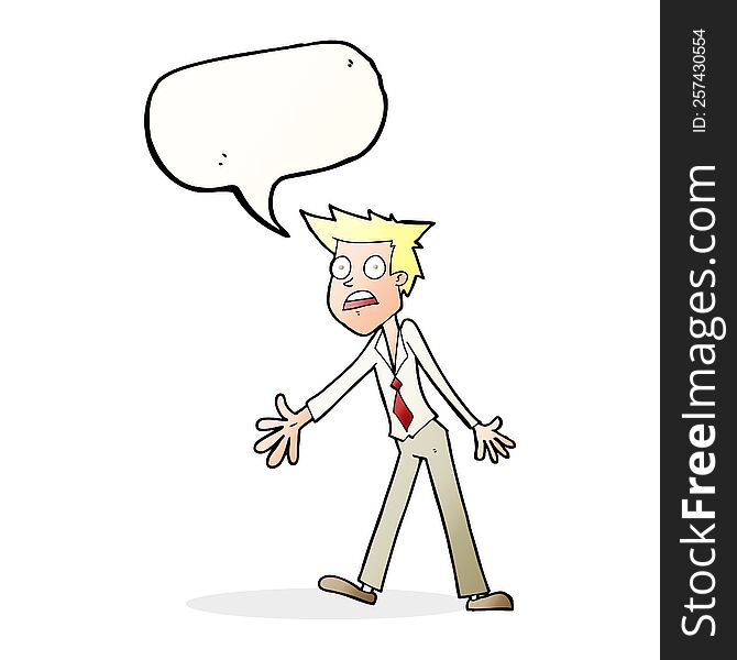 Cartoon Stressed Man With Speech Bubble
