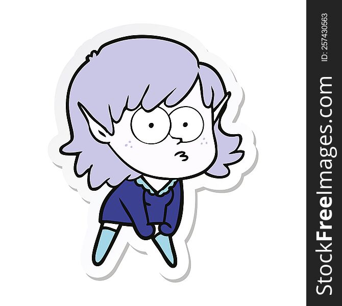 Sticker Of A Cartoon Elf Girl Staring And Crouching