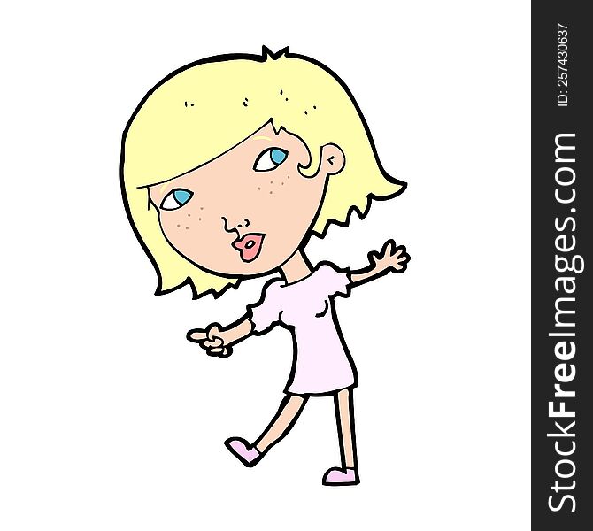 cartoon happy girl gesturing to follow