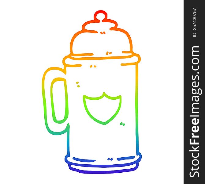 rainbow gradient line drawing of a cartoon traditional beer tankard