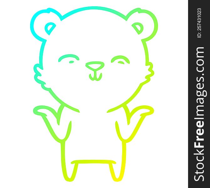Cold Gradient Line Drawing Happy Cartoon Polar Bear Shrugging Shoulders