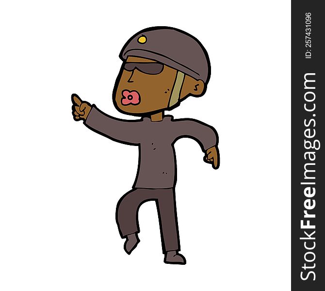 Cartoon Man In Bike Helmet Pointing