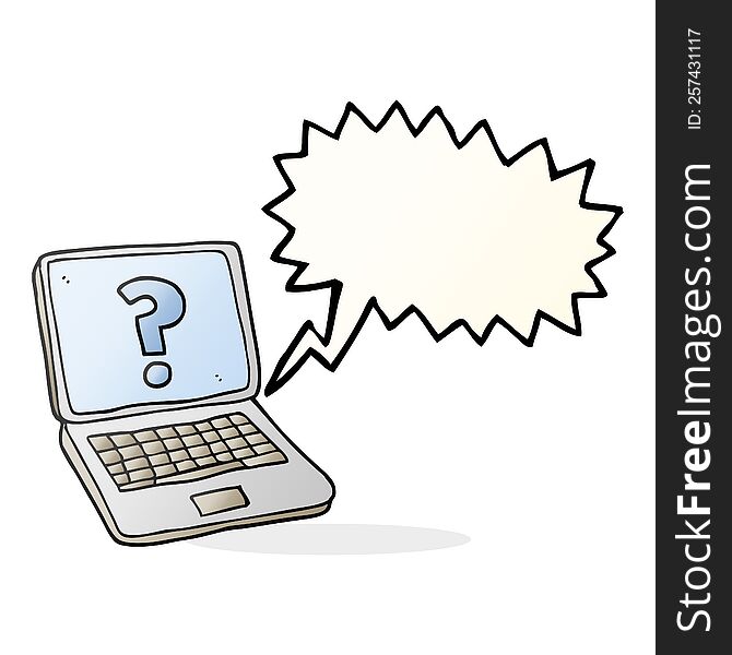 speech bubble cartoon laptop computer with question mark