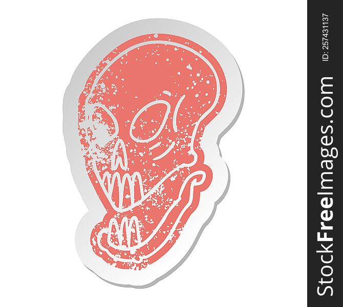 distressed old cartoon sticker of a skull head. distressed old cartoon sticker of a skull head