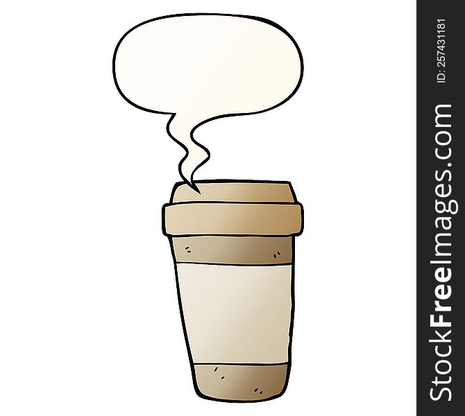 Cartoon Coffee Cup And Speech Bubble In Smooth Gradient Style