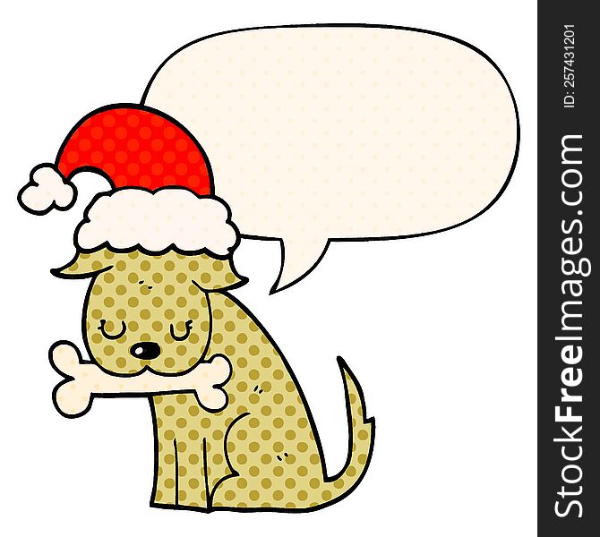 cute christmas dog with speech bubble in comic book style