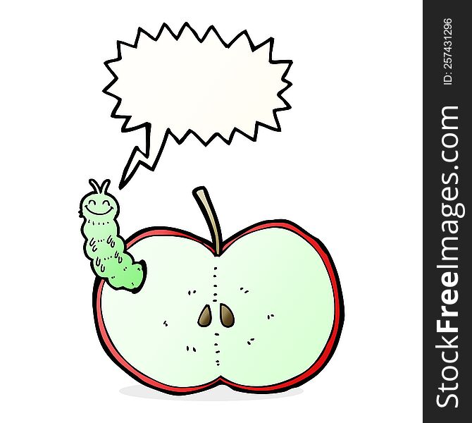 Cartoon Bug Eating Apple With Speech Bubble