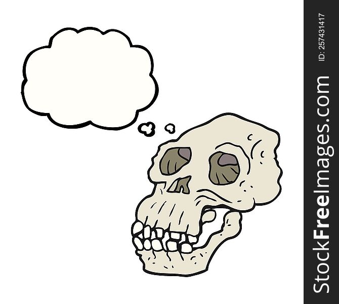 freehand drawn thought bubble cartoon ancient skull