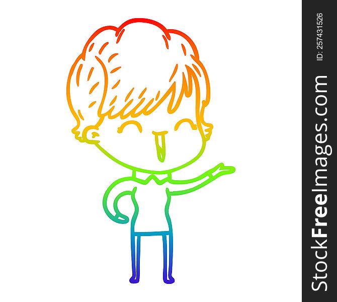 Rainbow Gradient Line Drawing Cartoon Laughing Woman
