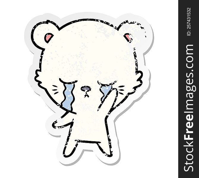 distressed sticker of a crying cartoon polarbear